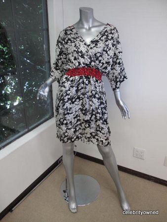 Huntress For Scoop Black/White Floral Red Trim Dress SM  