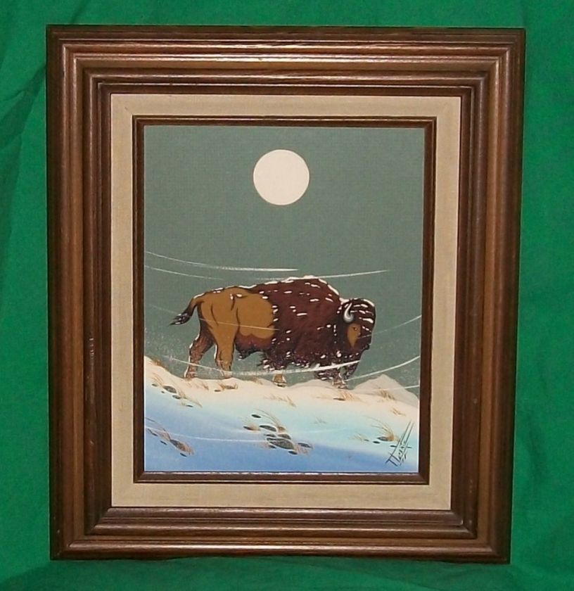 TRUMAN LORENTZ AMERICAN INDIAN ART OIL PAINTING BUFFALO BISON WINTER 