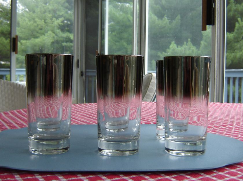 SET OF 6 SILVER RIMMED GLASSES 12 OZ. EACH EMAS ERA MAD MEN  