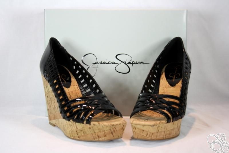 JESSICA SIMPSON Tamandy Black Patent Wedges Shoes New  