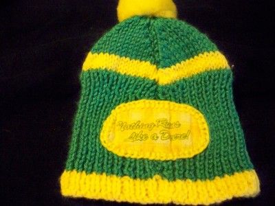 CUSTOM, HANDMADE,KNIT ,GREEN & YELLOW JOHN DEERE BABY HAT  