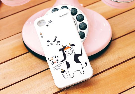 Cow Boy HAPPYMORI Korean white cute case cover for iphone4,4S 