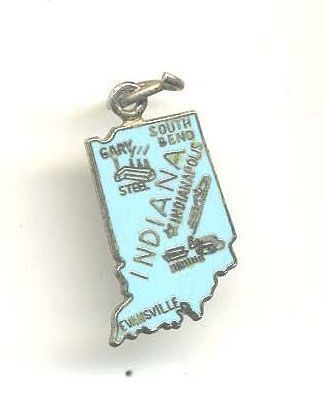 Vintage sterling enamel MAP charm INDIANA GARY STEEL  