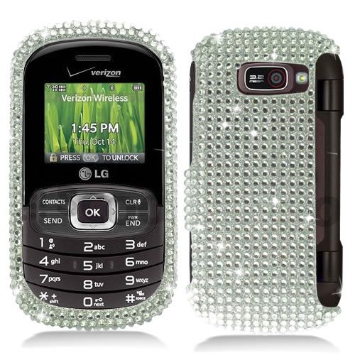   VN530 Silver Crystal Bling Diamond Hard Case Cover +Screen Protector