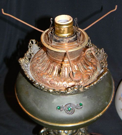 ANTIQUE 1890s GWTW ELECTRIC PARLOR LAMP W SHADE  