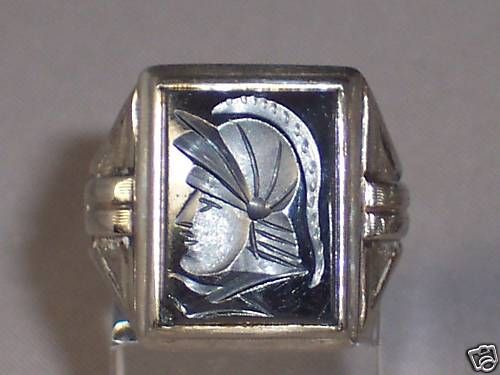 MENS VINTAGE 10K TWO TONE YELLOW & WHITE GOLD INTAGLIO HEMATITE 