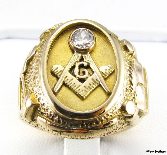   Diamond MASONIC Master Mason RING   14k Yellow Gold Hefty 20g Symbols