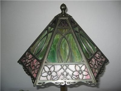 Antique Bradley Hubbard Slag Glass Lamp Filagree Overlay Panel Shade 