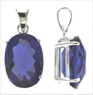   Sterling Silver Tanzanite (Simulated) 14x10mm Oval Dangle Pendant