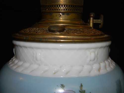 ANTIQUE 1890 BRASS DECOR MILK GLASS PARLOR LAMP W SHADE  
