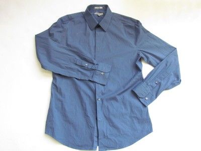 NWOT EXPRESS 1MX STEEL BLUE FITTED MENS DRESS SHIRT sz L  