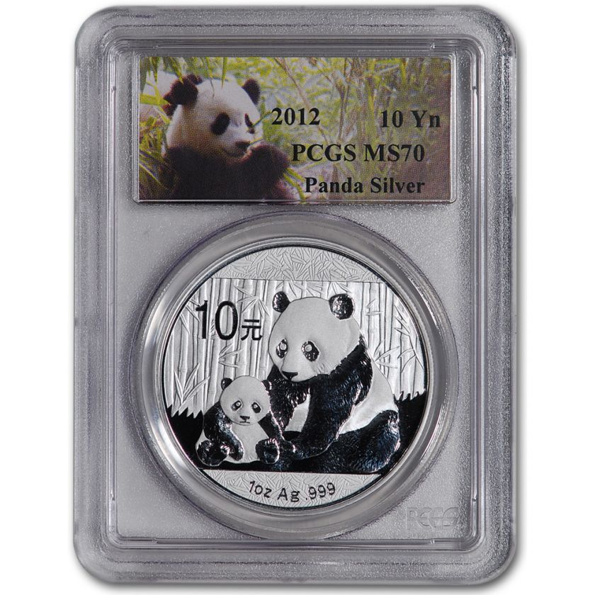 2012 China Silver Panda (1 oz) 10 Yn   PCGS MS70   Special Panda Label 