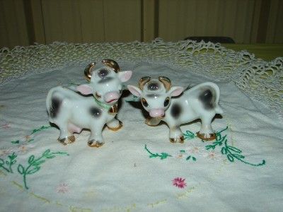 Vintage Cows with Horns Salt & Pepper Shakers Marked Japan  