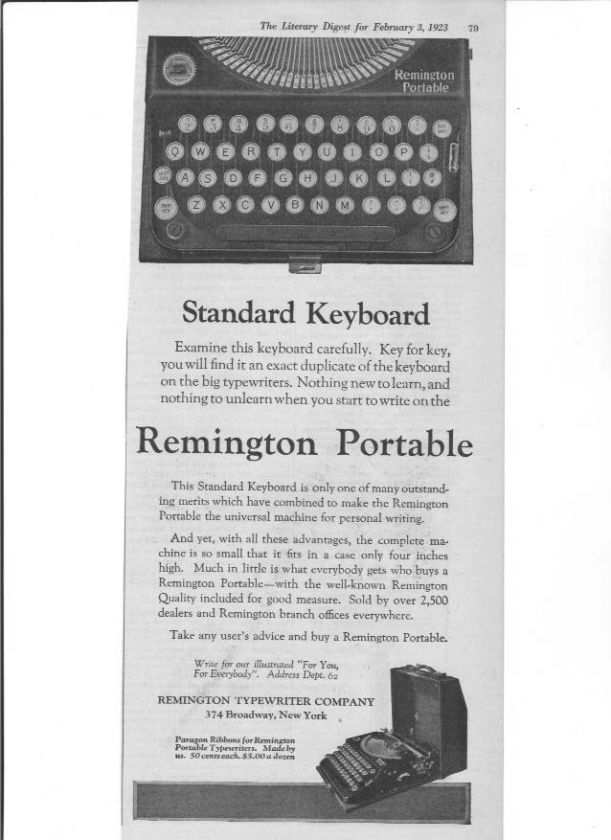 1923 Remington Portable Typewriter Ad  