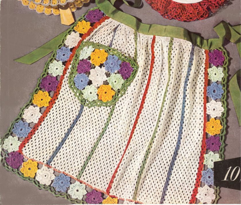 Vintage Crochet Dish Cloth Flowers Tea APRON Pattern  