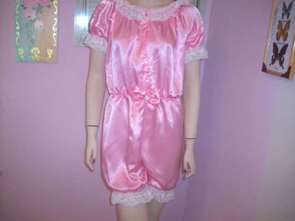 PRETTY PINK SATIN BUTTON ROMPER*