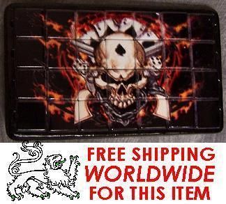 Tiled Belt Buckle Gambler Skull Guns Cards & Dice NEW  