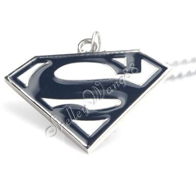 Black & White Superman Chest S Logo Pendant Necklace /w Free Chain 