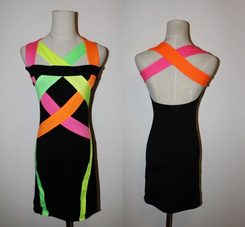 Sexy VTG Women Glow Open Cross Back Club Prom Party Mini Stretch 