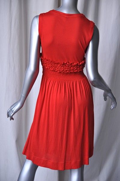 FENDI Red Silky Jersey Smocked Ruffle Dress NEW S 40  