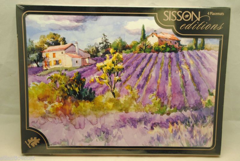 Set 4 PLACEMATS Provence Fields Hardboard w/ Cork 12x16  