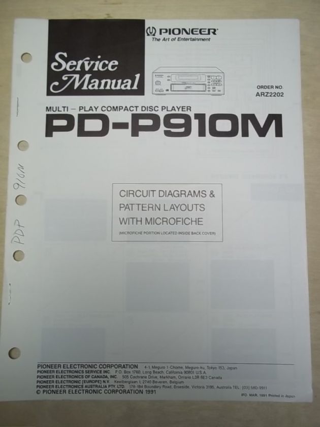 Pioneer Service Manual~PD P910M CD Player~Original~Repair  