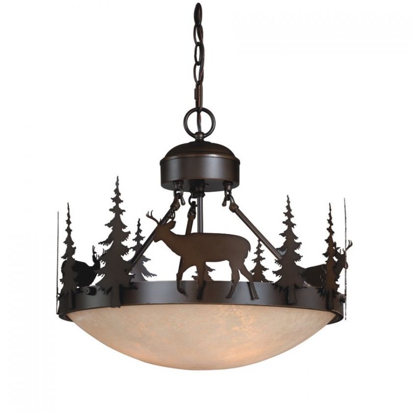 NEW 3 Light Rustic Deer Pendant OR Semi Flush Lighting Fixture 