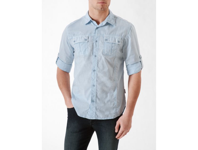 calvin klein garment dyed roll up casual shirt mens  