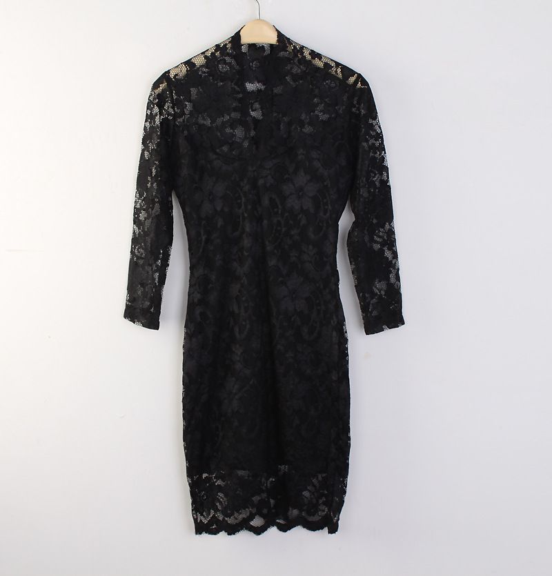 LACE SLIM V NECK 3/4 SLEEVE DRESS 2237  