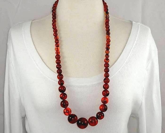 Chunky 31 Long Vintage Necklace With Large Faux Tortoise Shell Lucite 