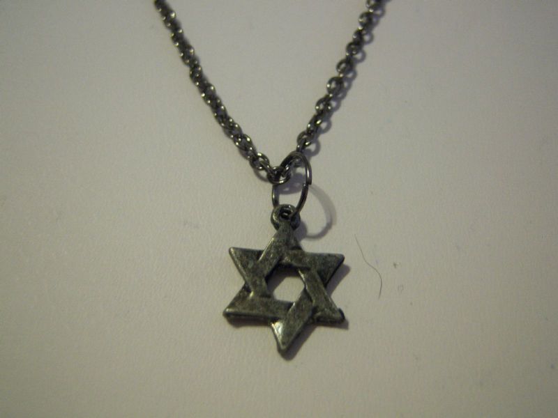 Antiqued Pewter Star of David on a Gunmetal Necklace  