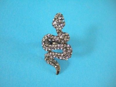 Trendy Hematite / Crystals Snake Ring Size 7 adjustable NWOT  