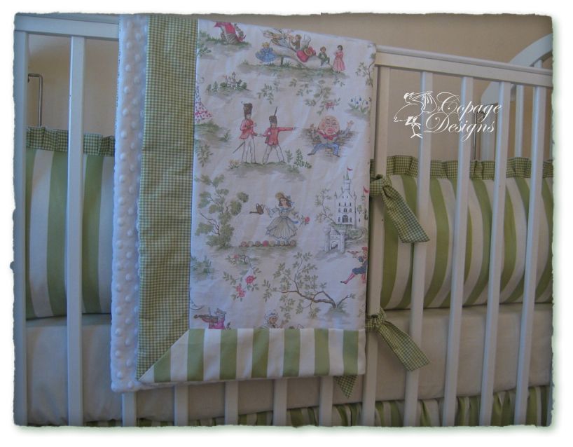 OVER THE MOON TOILE GREEN STRIPE BABY CRIB BEDDING SET  