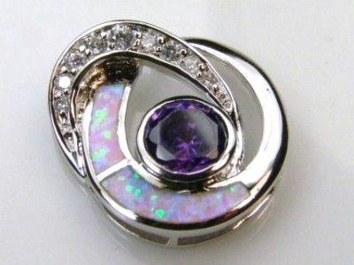 PINK FIRE OPAL AMETHYST ZIRCON .925 SILVER PENDANT 1  