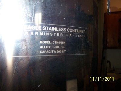 Eagle 316L Stainless CTH 565H 200 Liter Stainless Steel Tank with 