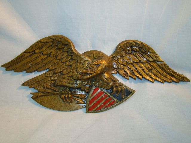 Old ALUMINUM American US EAGLE & SHIELD Vintage PATRIOTIC Wall PLAQUE 