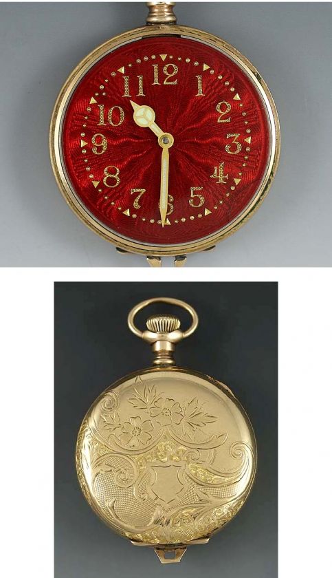 WALTHAM RED ENAMEL GUILLOCHE POCKETWATCH 1895 1896  