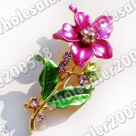 15PCS 15styles Flower Rhinestone&Enamel Golden Brooches  