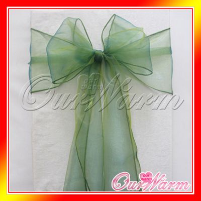 100 Emerald Dark Deep Green Chair Organza Sash Bow Wedding Party 