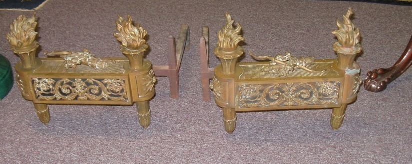 French bronze Louis XVI chenets andirons  