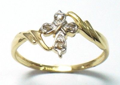   10K SOLID YELLOW GOLD DIAMONDS CROSS RING SIZE 7 R1334  