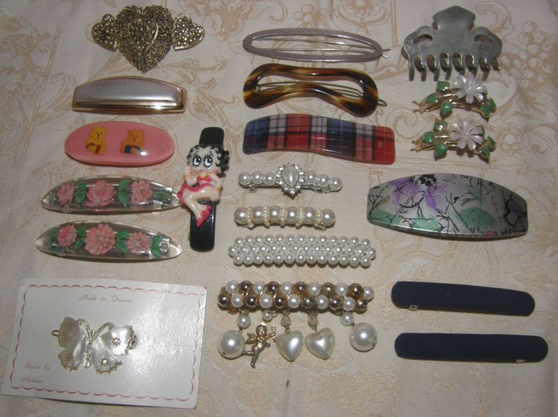 lot 20 vintage hair barrettes French filigree silver ++  