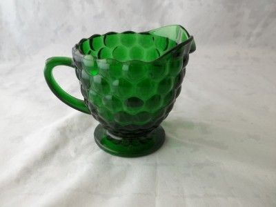   Anchor Hocking Bubble Forest Green Glass Creamer Sugar Set  