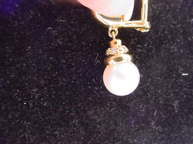 18K ~MIKIMOTO LEVER=BACK PEARL DROP EARRINGS W/DIAMONDS  