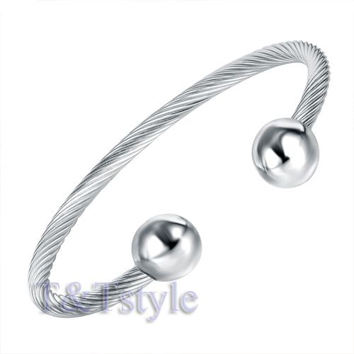 TRENDY T&T 316L Stainless Steel Bangle CUFF Silver BS32  