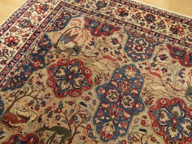   Antique1920s Persian Pictorial Isfahan Collectible Wool Rug  