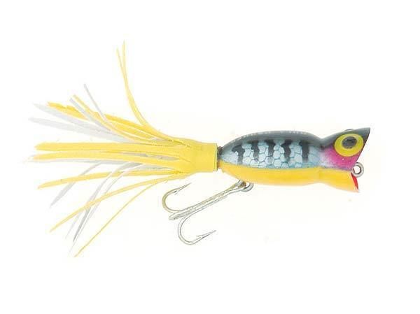 ARBOGAST HULA POPPER, PERCH W/ WHITE & YELLOW SKIRT, NIB, 1229  