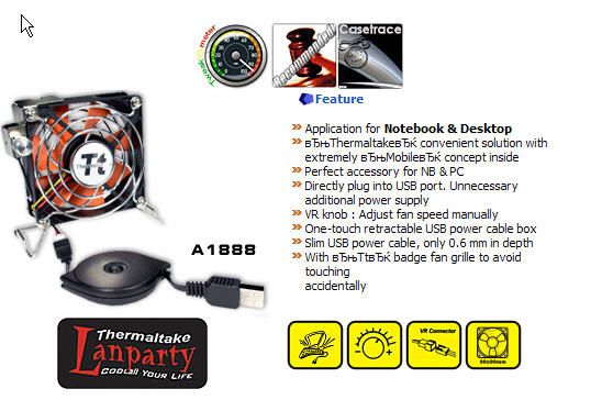 Thermaltake 80mmUSB Notbook Fan MobileFan II A1888  