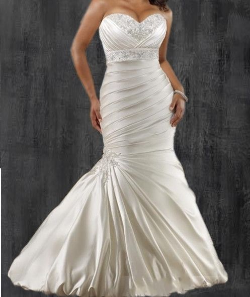 Sexi Ivory Sweetheart Mermaid/Trumpet Beaded Taffeta Watteau Wedding 