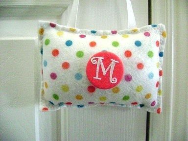 Polka Dots Coral Lime Green Door Hanger Felt White Monogram Initial 